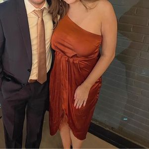 Burnt orange, one shoulder dress, size large